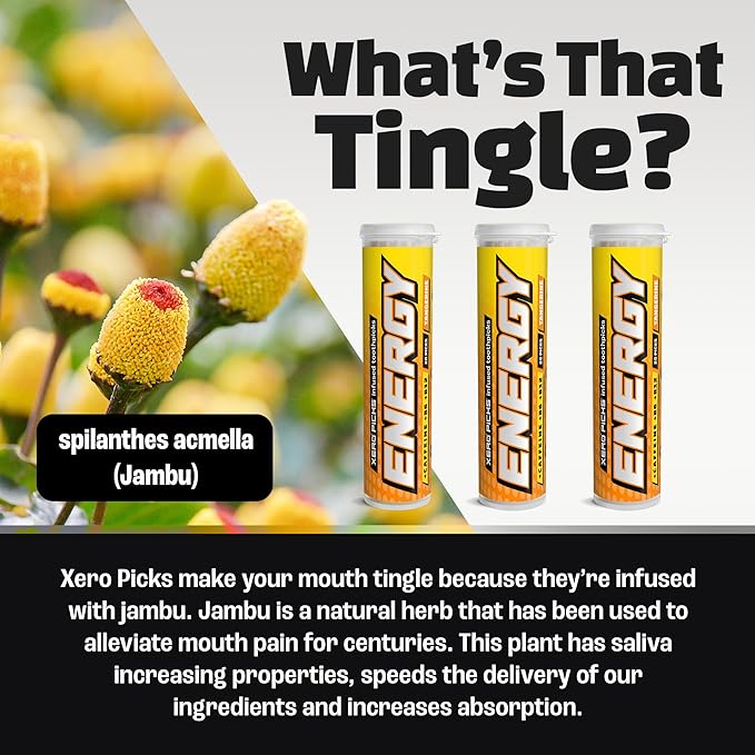 Xero Picks Energy Caffeine Flavored Toothpicks B12 for Focus & B6, 60 Picks (Pack of 3) (Tangerine) Sugar-Free Alternative to Energy Mints & Gum - Kosher