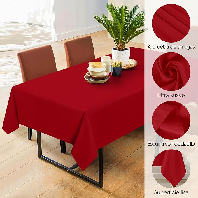 Utopia Kitchen Rectangle Table Cloth 2 Pack (60x84 Inches, Red), Machine Washable Polyester Table Cover for Dining, Buffet Parties, Picnics, Events, Weddings and Restaurants