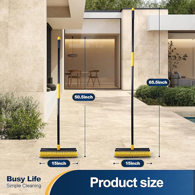 Yocada Double-Sided Floor Scrub Brush Triangle Brush Corner Crevice Cleaning Heavy Duty Stiff Bristle 65.5" for Cleaning Patio Bathroom Garage Kitchen Wall Deck Tub Tile