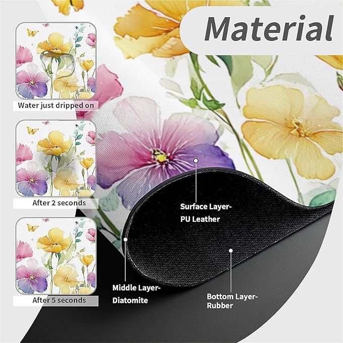 Kitchen Sink Splash Guard，Spring-flowers with hummingbirds Faucet Mat Sink Gadgets-Super Absorbent Fast Drying Mat Drip Catcher for Kitchen, Bathroom,Sink Mat, Dish Drying Mat, Bathroom(15" X 5.5" )