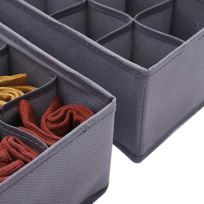DIOMMELL 6 Pack Foldable Cloth Storage Box Closet Dresser Drawer Organizer Fabric Baskets Bins Containers Divider for Clothes Underwear Socks Lingerie Clothing, M Grey 00-0600