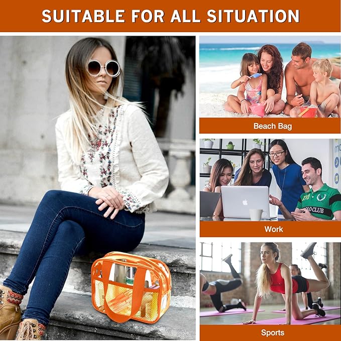 XEWEA Clear Travel Toiletry Bags, 3 Pack TSA Approved Transparent Makeup Bag for Men Women, Large Waterproof PVC Quart Organizer with Zipper for Toiletries Airline Essentials,Toy Storage Pouch Orange