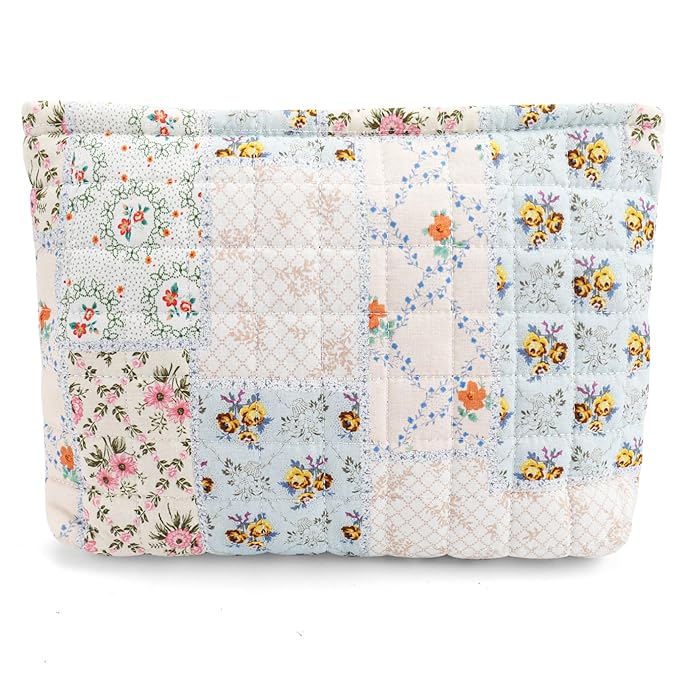 ZLFSRQ Cotton Quilted Makeup Bag for Women Floral Makeup Bag Cute Cosmetic Bags Large Travel Toiletry Bags Zipper Cosmetic Pouch for Purse Gift Portable Aesthetic Skincare Storage Organizer Pouches