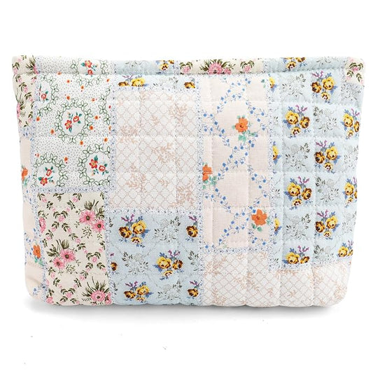 ZLFSRQ Cotton Quilted Makeup Bag for Women Floral Makeup Bag Cute Cosmetic Bags Large Travel Toiletry Bags Zipper Cosmetic Pouch for Purse Gift Portable Aesthetic Skincare Storage Organizer Pouches