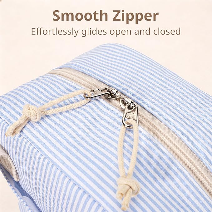LOVELYWIND Insulated Lunch Bag for Women, Reusable Blue Striped Lunch Box Cooler Bag with Large Capacity, Durable Lunch Tote for Work