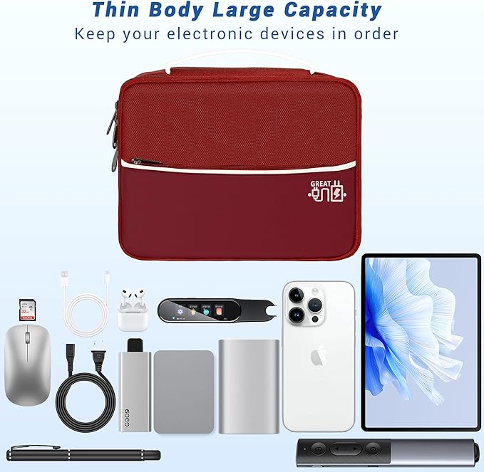 Electronics Organizer, Travel Cord Organizer Pouch, Portable Cable Organizer Bags, Waterproof Electronic Accessories Storage Case for Cables, Cords, Charger, Phone (Double Layer-Winered)