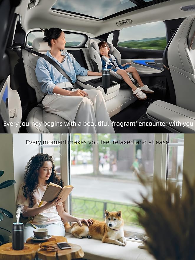 Car Diffuser for Essential Oils Portable Mini Ultrasonic Mist Humidifier 100ml USB Aromatherapy Diffuser Freshener with Colorful Lights for Small Space Home Office Bedroom (Black)