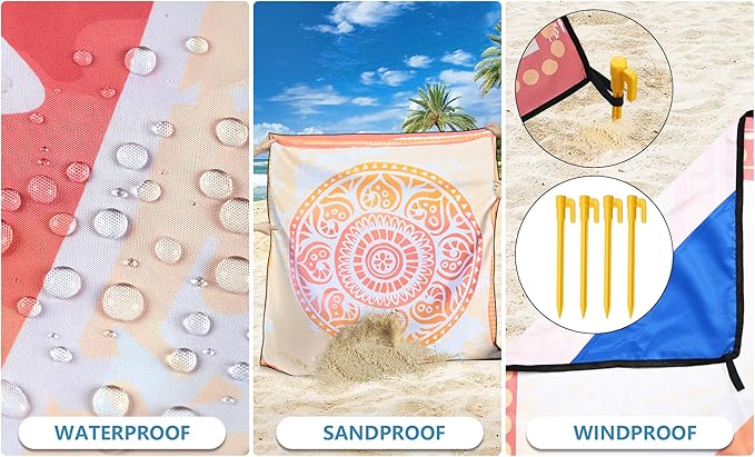 HIHOHO Beach Blanket Waterproof Sandproof Extra Large Beach Mat 79" X 83"/120"x108"for 1-8 Adults Quick Drying Durable Outdoor Picnic Mat for Beach Travel Camping Hiking