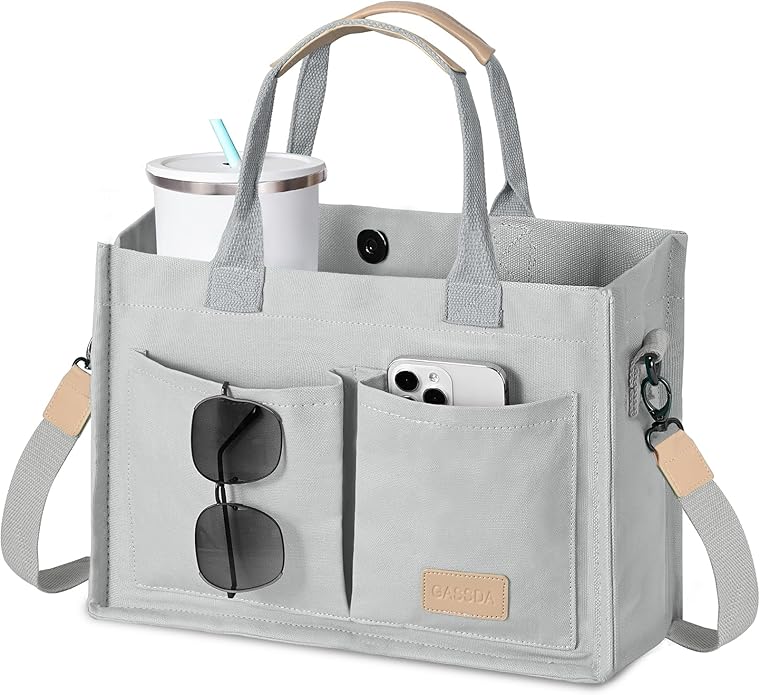 Canvas Tote Bag for Women Crossbody Work Purse with Pockets Top Handle Handbag Satchel Bags for Travel Nurse Teacher
