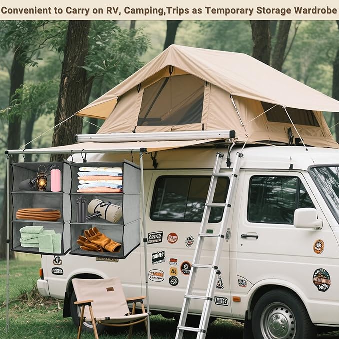 2-in-1 Durable 6-Tier Hanging Closet Organizer with 4 Removable Drawers,2 Separable 3-Tier Thickened Fabric Hanging Shelf Clothes Storage Organization Space-saving for Bedroom,Dorm,Guestroom,RV,Travel