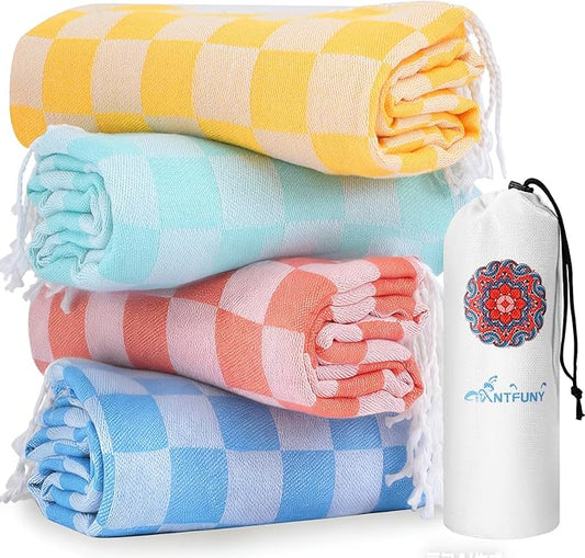 4 Packs Turkish Beach Towels Vacation Essentials Quick Dry Sand Free Oversized Bath Pool Swim Towel Extra Large XL Blanket Adult Travel Cruise Accessories Must Haves Clearance Stuff Necessities
