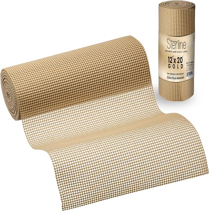 Sterline Shelf Drawer Liner Non-Adhesive Liners for Kitchen Cabinets Cupboard Pantry Non-Slip Waterproof Oil Proof Shelf Liners 12" x 20 ft Tan Shelf Paper