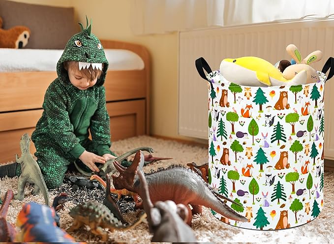 Kids Animal Laundry Basket Nursery Hamper Storage Bins Gift Basket Clothes Organizer Toy Box Large Canvas Collapsible Chest for Home/Dorm/Kitchen/Pet/Office/Closet/Shelf/Room Decor