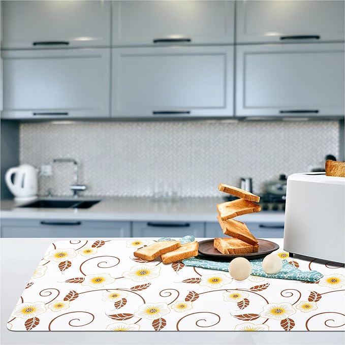 RAY STAR 12X120 Inch Shelf Liner for Kitchen Cabinets, Non-Adhesive Cabinet Liner Washable, PVC Drawer Liner for Dresser Non-Slip Bathroom (Yellow Flower)(2 Roll)