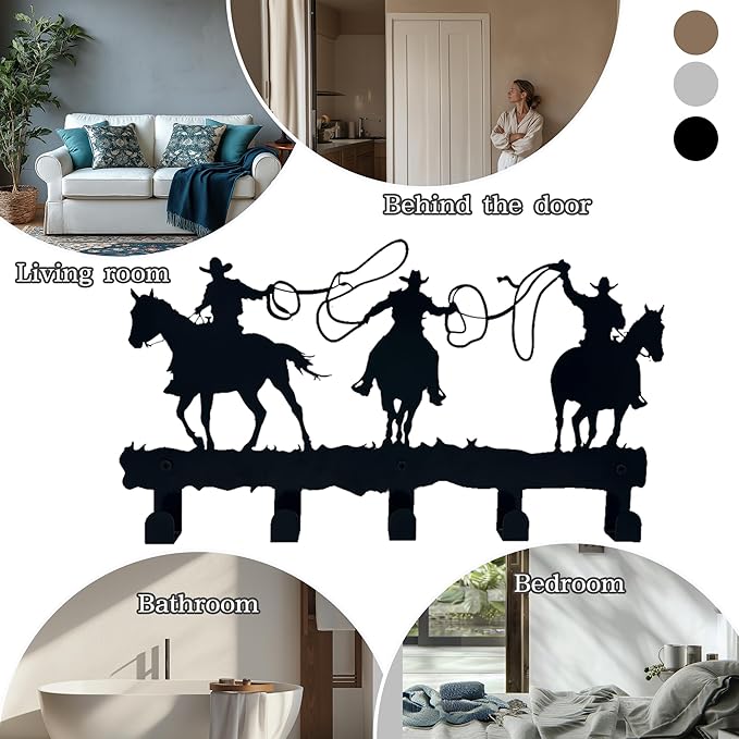 Western Cowboy Coat Hooks - Wall Art Decor and Key Holder, Clothes, Hat, and Backpack Hanger, Sweet Home Storage Decor for Entryway, Hallway, Office, Kitchen, and Living Room