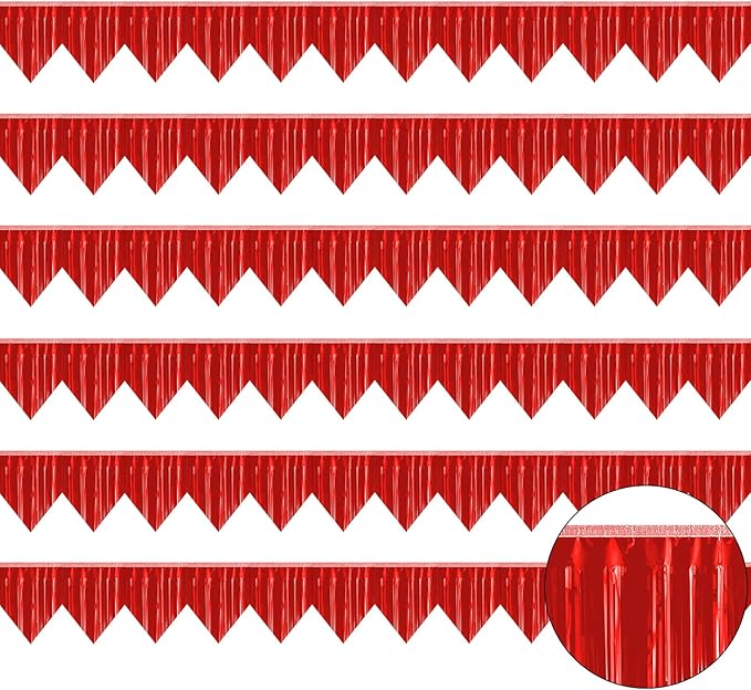 6p Banner Metallic Foil Fringe Wall Hanging Tinsel Fringe Banners backdrop for Parade Floats Garland Wedding Parties Graduation Class Birthday Retirement Anniversary Party Decorations(Red)