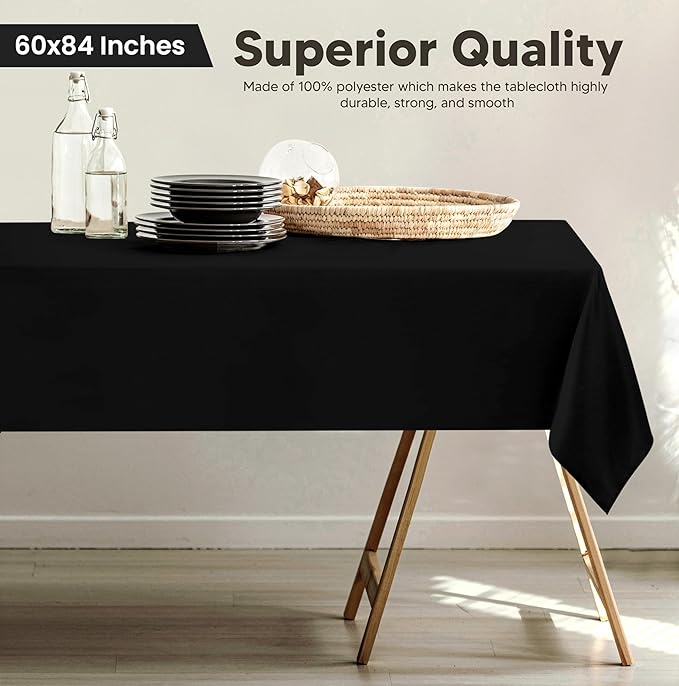 Utopia Kitchen Rectangle Table Cloth 1 Pack (60x84 Inches, Black), Machine Washable Polyester Table Cover for Dining, Buffet Parties, Picnics, Events, Weddings and Restaurants