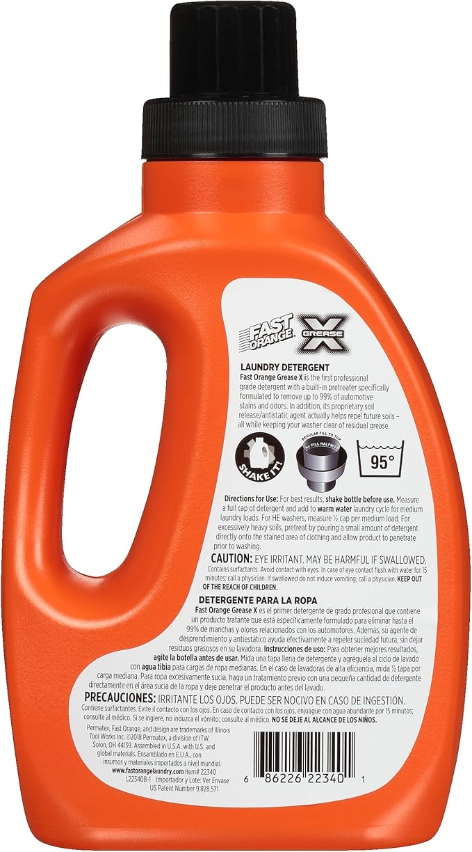 Fast Orange 22340 Laundry Detergent For Oil, Grease, Automotive Stains And Odors, Eliminates Fuel, Oil, Exhaust Stains 40 fl. Oz (Pack of 2)