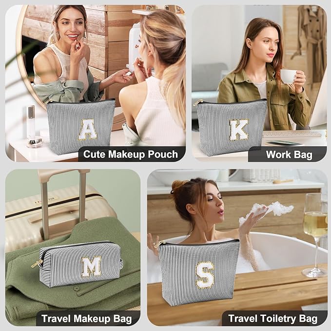 YOOLIFE Gifts for Girls, Women & Teenagers, Personalized Initial Makeup Bag, Unique Stitch Chenille Letter, Multicolor, Cosmetic Case, Makeup & Travel Use