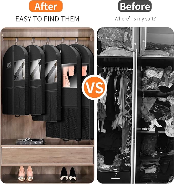 Garment Bag Travel Suit Storage: 54 Inch 3 Packs Fabric Breathable Zippered - Clothes Covers Carry Shoe Pockets Lightweight - Men Travel Wardrobe Protector Hanging Up Multiple