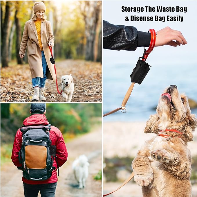 Hilihali 2-Pack Dog Poop Bag Holder for Leash Attachment, Dog Poop Bag Dispenser, Dog Waste Bag Dispensers, Dog Poop Bag Holders, Fit Dog Leash Accessory With Hands-Free Holder Carriers, Pink & Black
