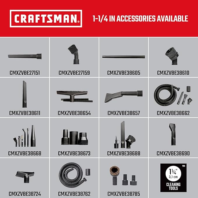 CRAFTSMAN CMXZVBE38654 1-1/4 in. Wet Nozzle/Floor Brush Wet Dry Vac Attachment, Industrial-Grade Shop Vacuum Accessory for Cleaning Liquid Messes and Hard Surfaces, Fits 1-1/4 in. Hose Diameter