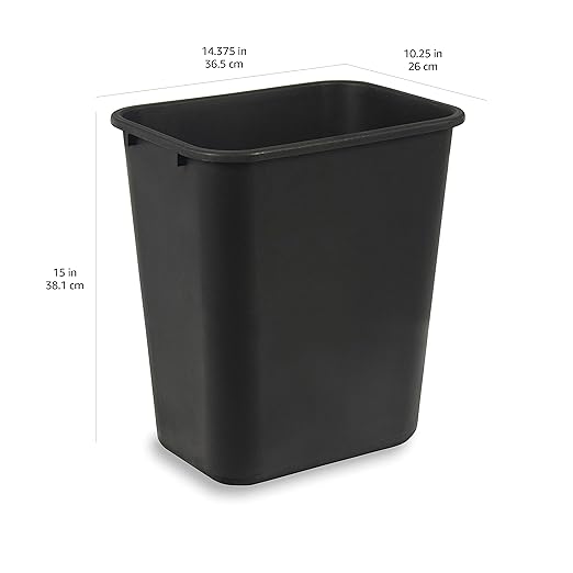 Amazon Basics Rectangular Commercial Office Wastebasket, Easy to Clean, 7 Gallon, Black, 6-Pack