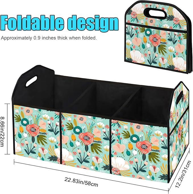 FREZORA Flower Car Trunk Organizer Storage Box Collapsible Non-Slip Automotive Organizer Vehicle Organization