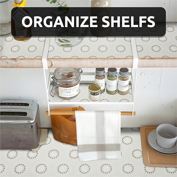 FIFTY FEET 18X96 Inch Shelf Liner for Kitchen Cabinets, PVC Drawer Liner for Dresser Non-Slip Bathroom, Non-Adhesive Cabinet Liner Washable (Beige Circle)(2 Roll)