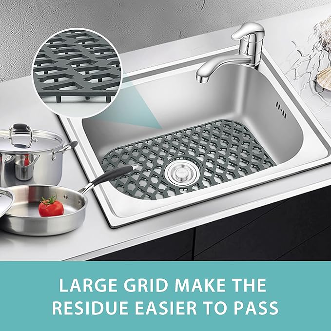 Sink Protectors for Kitchen Sink, Kitchen Sink Accessory - Silicone Mats Grid for Stainless Steel Strainer Bottom of Farmhouse Porcelain sinks (19”x13”, Center Drain)
