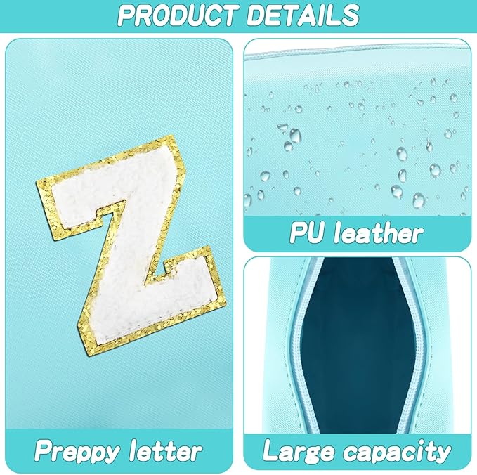Gifts for Girls Initial Makeup Bag Personalized Cosmetic Bag with Zipper Cute Travel Toiletry Bag Waterproof PU Preppy Makeup Pouch Birthday Gift for Teen Girls Women(Blue Z)