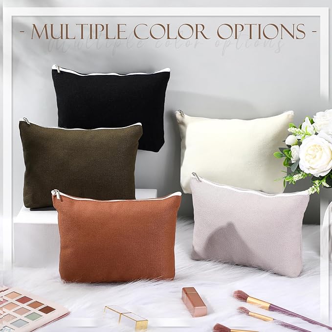 Reginary 10 Pcs Valentines Canvas Makeup Bags Bulk for Women Travel Toiletry Cosmetics Bags Blank DIY Pencil Pouch, Gift for Valentines Patrick's Day Wedding Bridal Shower Coworker(Neutral Color)