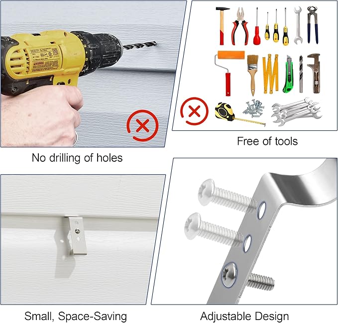 HUXOR Adjustable Vinyl Siding Hooks 12 Pack, No Hole Heavy Hangers Hold Up to 20 lbs, No Drill Siding Clips for Hanging Outdoor Decorations, Lights, Wreaths, Cameras, House Plaques