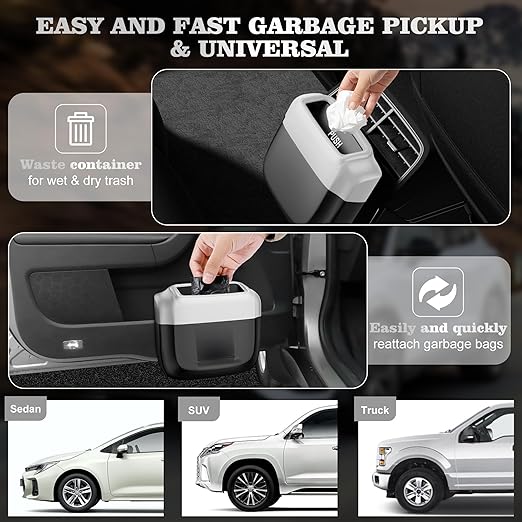 2 Packs Car Trash Can with Lid，Built-in Storage Garbage Bag，Leakproof Vehicle Trash，Car Accessories for Interior,Mini Garbage Bin for Automotive, Office, Kitchen,Bedroom，with 30pcs Trash Bags