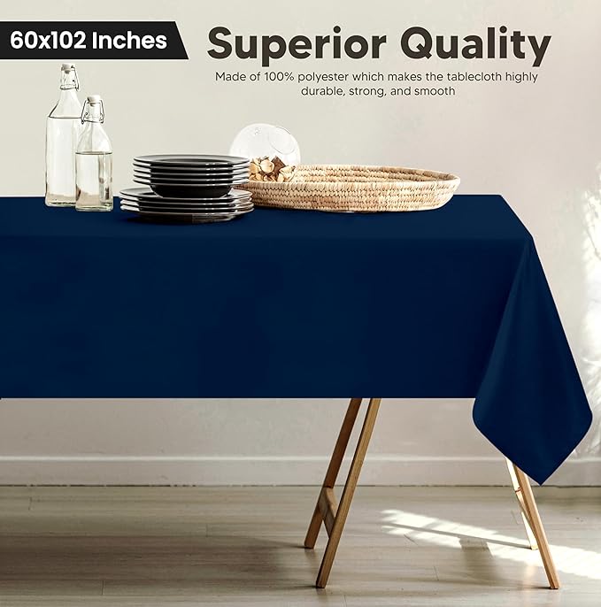 Utopia Kitchen Rectangle Table Cloth 2 Pack (60x102 Inches, Navy Blue), Machine Washable Polyester Table Cover for Dining, Buffet Parties, Picnics, Events, Weddings and Restaurants
