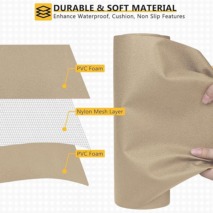 WochiTV Shelf Liner for Cabinets, Drawer Non Adhesive Non Slip Foam Mat for Kitchen, Pantry, Bathroom, Cupboard, Garage, Closet, Shelves, Drawer, Tool Box, Tan 11.8 x 59 inches