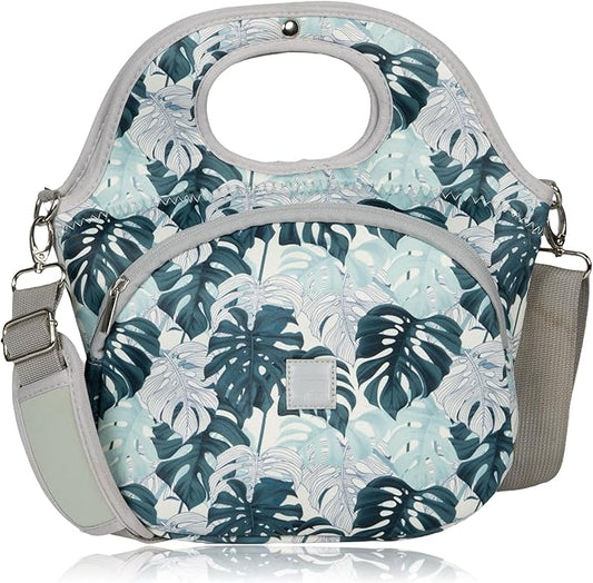 Made Easy Kit Large Insulated Lunch Tote Bag – Stylish Neoprene Carrier Foil Lining, Front Zipper Pocket & Shoulder Strap – Machine Washable, Lightweight, Travel Ready (House Jungle Plant)