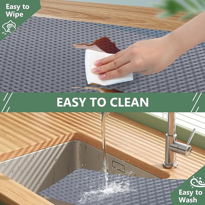 Shelf Liners, Non-Adhesive Drawer Liner, Waterproof & Oil-Proof Kitchen Cabinet Cupboard Liner Plastic EVA Material BPA Free Fridge Liner Mats Paper Protector for Shelves (Grey/12in x 240in)