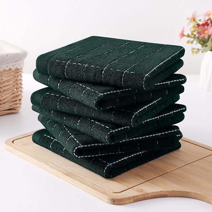 Homaxy 100% Cotton Terry Kitchen Dish Cloths, Ultra Soft and Absorbent Dish Towels for Kitchen, Suitable for Drying and Washing Dishes, 12 Pack, 12 x 12 Inches, Blackish Green