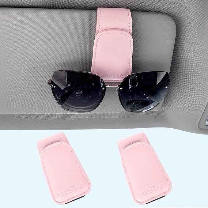 Sunglass Holder Organizer Clip for Car Visor, Durable and Scratch Resistant Sunglasses Organizer with Magnetic Clip, Pink Car Interior Essentials Accessories for Men Women Aesthetic