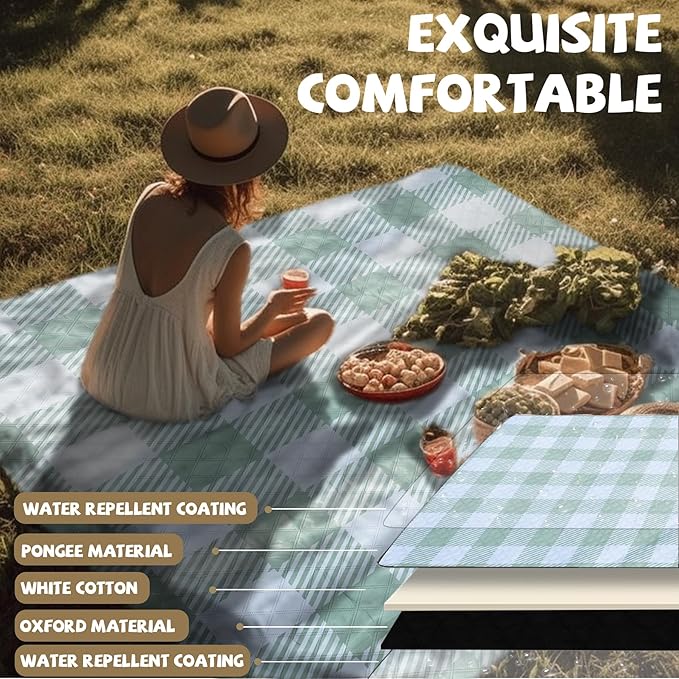 Extra Large Picnic Blankets Fortable 80x80 Oversized Waterproof Sandproof Outdoor Beach Blanket Camping Grass Mat Travel Essential Camper Accessories Glamping Items Hiking Supplies Hiker Necessities