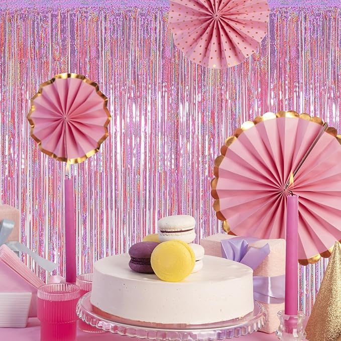 10 Pack Pink Backdrop Curtain 3.2ft x 8.2ft Metallic Tinsel Foil Fringe Curtains Photo Booth Background for Birthday Party Decoration Baby Shower Engagement Wedding Christmas Decoration