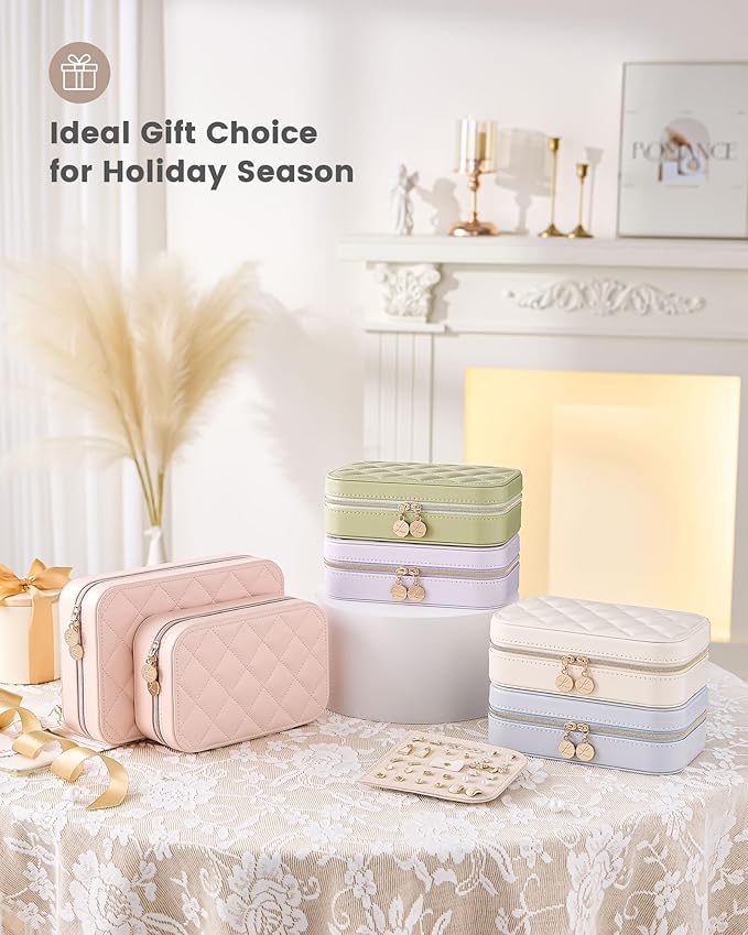 Lolalet Travel Jewelry Case for Women Girls, Travel Jewelry Organizer with Clear Storage Bag Small Portable Jewelry Box for Necklace Bracelet Earring Ring Valentines Bridesmaid Gifts -Medium/Green