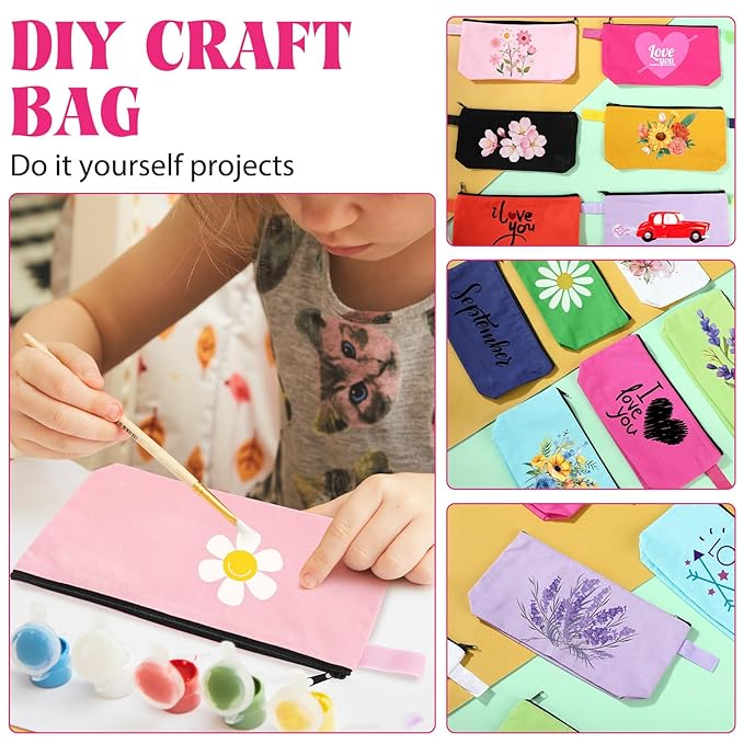 Saintrygo 30 Pcs Makeup Bag Travel Canvas Cosmetic Bag Bulk Multipurpose Small Makeup Pouch for Purse Portable Blank Zipper Toiletry Organizer DIY for Women Assorted Color(Novel,7.5 x 5 x 1.8 Inch)