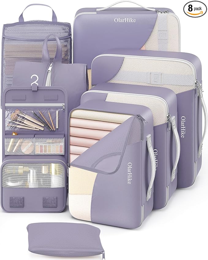 8 Set Packing Cubes for Travel, Gifts for Women & Moms, Anti-Tearing Suitcase Organizer, OlarHike Vacation Essentials & Accessories for Cruise Ships