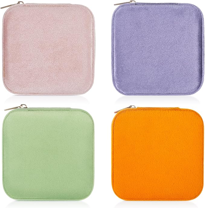 Plush Velvet Travel Jewelry Case Organizer, Small Travel Jewelry Box,Portable Jewelry Box Travel Mini Organizer Portable Display Storage Box For Rings Earrings Necklaces (4 Color 4 Packs)