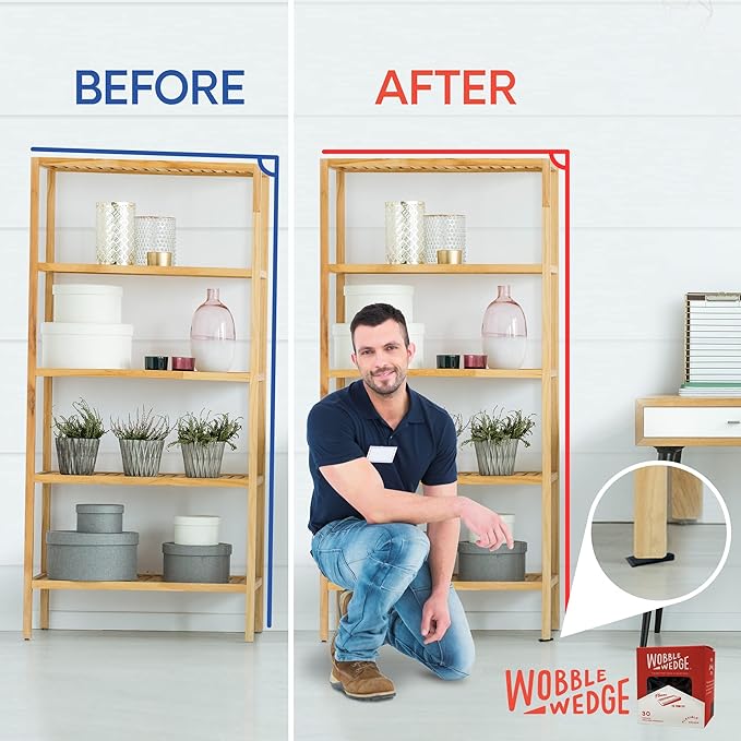 Wobble Wedges Flexible Plastic Shims, 30 Pack - Made in USA - Multi-Purpose Shim Wedges for Home Improvement & Work - Plastic Wedge, Table Shims for Leveling, Toilet & Furniture Levelers - Black