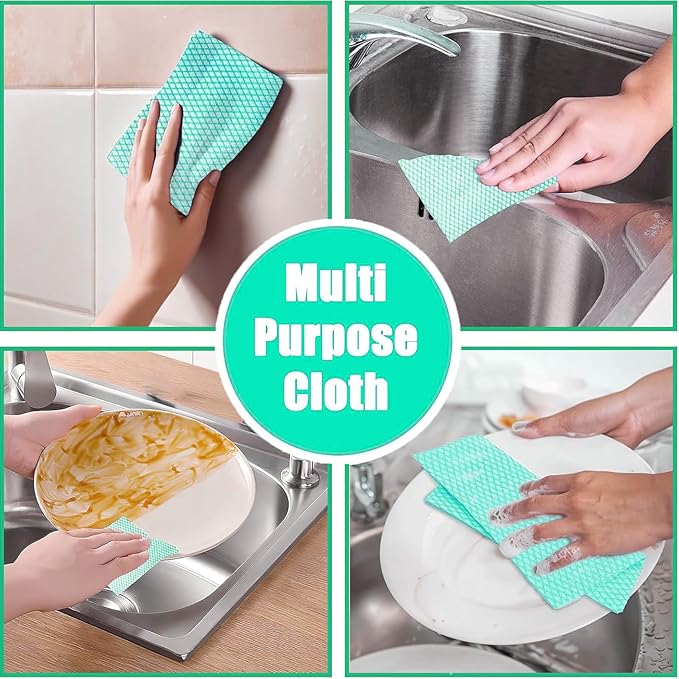 Disposable Dish Cloths Heavy Duty Disposable Cleaning Cloths for Kitchen Multi-Purpose Green Dish Rags 50 Count/Pack