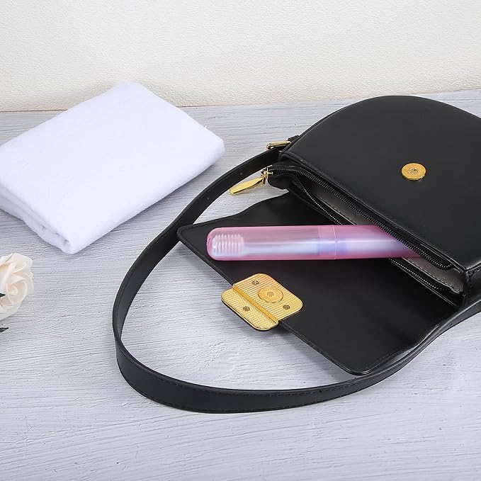 VOCOSTE 2 Pcs, Toothbrush Travel Case, Plastic, Lightweight Traveling Toothbrush Holders Case, for Travel Business, Pink Orange, 7.48"x1.06"