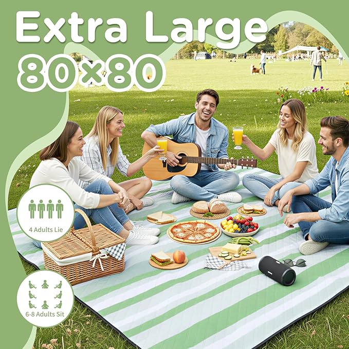 Waterproof Picnic Blanket Beach Outdoor Camping Mat Extra Large Foldable Cute Big Travel Essential Accessories Gift Park Patio Lawn Garden Grass Ground Play Music Festival Concert Must-Have
